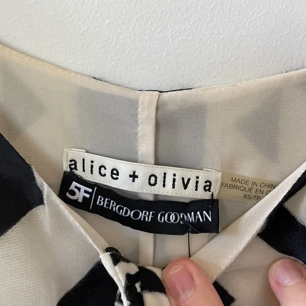 Alice + Olivia Rhi Printed Tiered Black and White Geometric Tank Dress XS - Picture 6 of 13